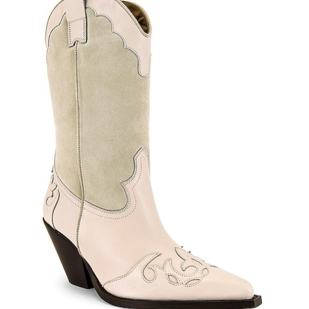 TORAL Sand Cowboy Boots in Sand PINK SUEDE CREAM LEATHER